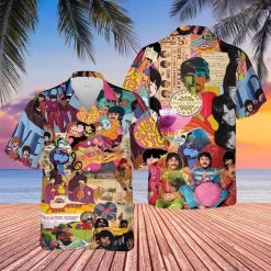 White Beatles Hawaiian Shirt with Cartoon Band Members