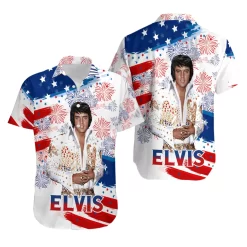 Elvis Presley Patriotic Fireworks Hawaiian Shirt