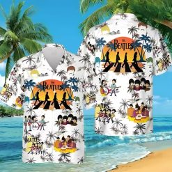 White Beatles Hawaiian Shirt with Cartoon Band Members