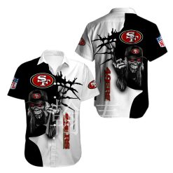 Iron Maiden San Francisco 49Ers Black And White Hawaiian Shirt